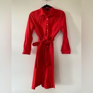 JCREW Red Tie Waist Shirtdress, Long-sleeved Size 4